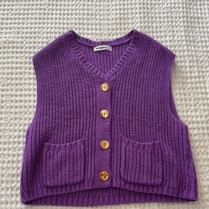 Purple Knitted Vest with gold Buttons